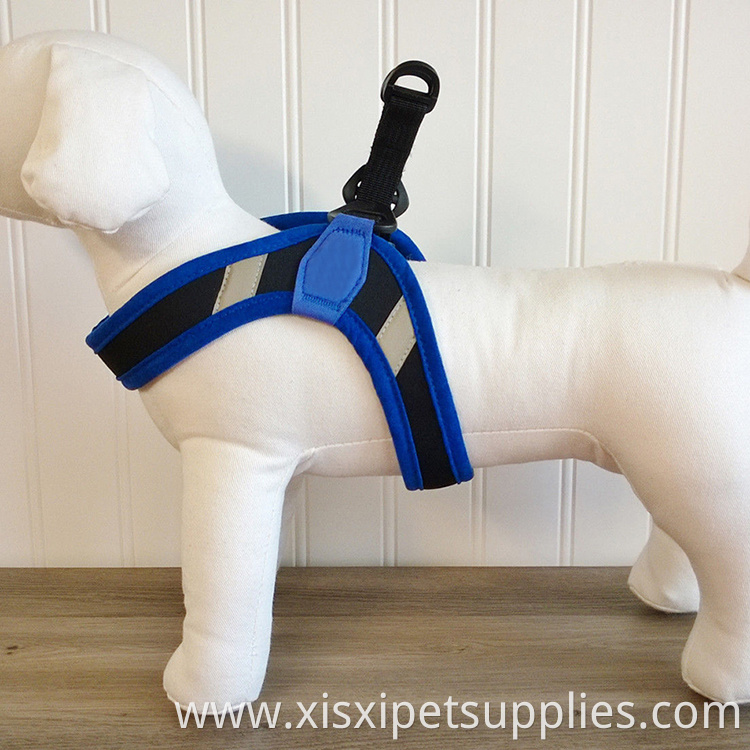 Simple Easy on Reflective Strip Blue Color Neoprene Dog Harness
